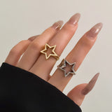 Vintage Punk Irregular Hollow Star Metal Open Rings for Women Fashion Statement Gothic Adjustable Couple Rings Y2K Wed Jewelry