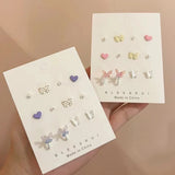 Cute Butterfly Heart Stud Earring Set Colorful Pearl Bow Tie Flower Earrings for Women Girls Kids Wholesale Jewelry Gifts