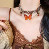 New Chinese Ethnic Style Butterfly Necklace for Women's Light Luxury and Unique Design, Maillard Autumn and Winter Sweater Chain