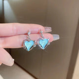 New Korean Fashion Retro Sweet Cute Heart Love Star Blue Peach Pendant Earrings Women Charm Y2K Goth Party Jewelry Gifts