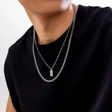 2pcs/set Rectangular Pendant Box Chain Necklace for Men Punk Silver Color Cuban Link Chain Choker Necklace Party