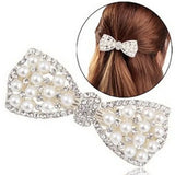 Women Trendy Pearl Bow Hair Accessories Girls High-grade Grace Temperament Crystal Inlay Horsetail Clip