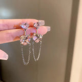 Pink Zircon Personality Lava Love Heart Metal Star Tassel Earrings for Women Girl Party Trendy Y2K Jewelry