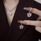 Y2K Fashion Pink Peach Heart Drop Earrings For Women Egirl Goth Harajuku Sweet Cool Aesthetic Accessories Jewelry