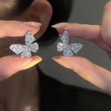 New Fashion Trend Unique Design Elegant Exquisite Light Luxury Zircon Butterfly Earrings Female Jewelry Party Gift Wholesale