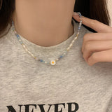 Baroque Simulated Pearls Cute Flowers Colorful Hand-woven Beaded Short Clavicle Chain Choker Necklace For Women Girls Jewelry