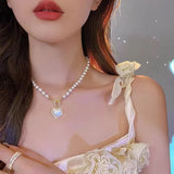 New Fashion Trend Light Luxury Elegant Delicate Pearl Double Layer Heart Necklace Ladies High Jewelry Party Gifts Wholesale