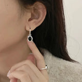 925 Sterling Silver Black Agate Rotund Earrings For Women Girl Originality Design Korean Jewelry Party Gifts Dropship