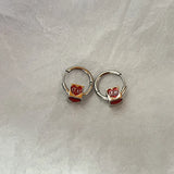 Korean Fashion Red Heart Hoop Earrings For Women Gothic Punk Hip Hop Female Piercing Dangle Earrings Party Y2k Jewelry