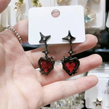 Y2K Gothic Black Liquid Heart Cross Star Pendant Earrings New Red Zircon Love Dangle Earring Irregular Aesthetic Jewelry