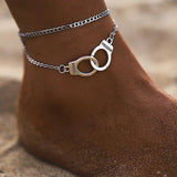 Sexy Women Summer Handcuffs Anklet Trendy Double Layer Printing Freedom Ankle Chain