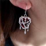 Gothic Punk Irregular Red Crystal Heart Cross Pendant Earrings For Women Men Grunge EMO Aesthetic Rave Jewelry Y2K Accessories