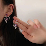 Harajuku Vintage Goth Pink Moon Heart Hollow Metal Stud Earrings For Women Egirl Bff Trendy Party Aesthetic Y2K Jewelry