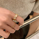 New Korean Oil Dropping Shell Love Metal Opening Ring Fashionable Elegant Simple Geometric Ring Women's Jewelry