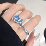 Korea Colorful Stone Oil Drip Rhinestone Trendy Geometry Rings For Women Heart Star Girls Y2k Jewelry Gifts