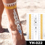 Waterproof Temporary Tattoo Sticker Flowers Mandala Henna Gold Silver Metallic Flash Tatoo Boho Lotus Jewelry Glitter Body Art