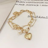 Harajuku Crystal Star Pentagram Pearl Beaded Bracelet for Women Vintage Aesthetic Charm Double Layer Chain Bracelet Jewelry Gift