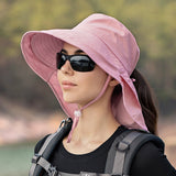 New Women Wide Large Brim Shawl Bucket Hat Summer Outdoor Fishing Hiking UV Anti Neck Protection Sun Cap Ladies Hats Bonnet