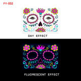 Face Tattoo Sticker Day of the Dead Funny Temporary Neon Face Sticker for Festival Masquerade Party Makeup