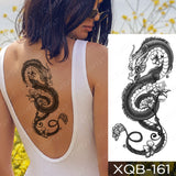 Waterproof Temporary Tattoo Sticker Black Dragon Snake Peony Rose Totem Flash Tatto Women Men Dark Sexy Waist Arm Fake Tattoos