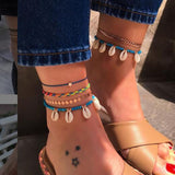 Tocona Layered Gold Color Shell Pendant Chain Ankle Bracelet Leg Foot Jewelry Boho Charm Anklets for Women Accessories Mujer