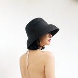 Luna&Dolphin Handmade Women Summer Sun Hat Big Eaves Beach Japanese Hepburn Style Holiday Fold Fisherman Cap Temperament Flat