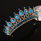 Luxury Blue Rhinestone Crystal Wedding Crown Bride Tiaras And Crowns Queen Diadem Pageant Crown Bridal Hair Jewelry Accessories