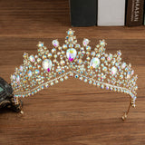 Gorgeous Crystal AB Bridal Jewelry Sets Fashion Tiaras Earrings Necklaces Set for Women Wedding Dress Crown Jewelry Set