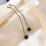 Mtcytea New  Long Tassels Black Joker Contracted Metal Ball Drop Earrings Women Temperament Weddings Jewelry Gift