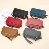 Mtcytea Genuine Leather Women Double Zip Wallet new Ladies Clutch Purse Cowhide Wristlet Bag Coin Purse Fashion Mobile Phone Bags