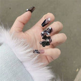 Mtcytea 24PCS Glitter Press On Nails Korean Style Heart Rhinestone Design Coffin Fake Nails Full Cover Acrylic Nails Tips for girls Gift