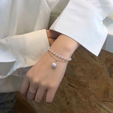 Mtcytea New Simple Streetwear Elegant Pearl bracelets Silver Color Beads Chain For Womens Goth Chain On The Hand Charm Jewelry Kpop