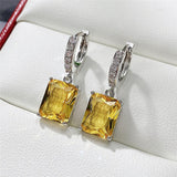 Huitan Classic 4 Claws Square Shape Women Drop Earring with Small Hoop Ladies Earring Shine Cubic Zirconia High Quality Jewelry