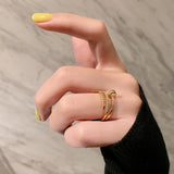 Korea New  Fashion Jewelry Exquisite 14K Real Gold Plated AAA Zircon Ring Elegant Women&#39;s Opening Adjustable Wedding Gift