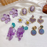 Unique Design Purple Flowers Butterfly Drop Earrings for Women Sweet Fairy Mystery Shiny Crystal Resin Yarn Earring Jewelry