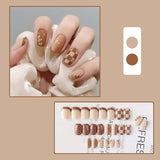 Mtcytea  24Pcs Fashion Short Round Head Fake press on Nail Cute MilkTea Color Shiny Gold Foil Blooming Gradient artificial nail with glue