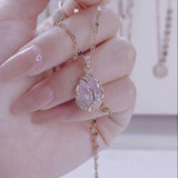 Korean Fashion Tulip Pink Crystal Pendant Necklace for Women Fashion Jewelry Golden Necklace Luxury Classic Amethyst Necklace