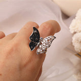 Korea Hot Selling Fashion Jewelry Exquisite Copper Inlaid Zircon Black Smart Butterfly Open Ring Female Prom Ring