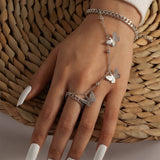 Vintage Punk Butterfly Ring With Bracelet Link Wrist Chain Finger For Women Charms Ring Lady Trendy Aesthetic Jewelry Gift