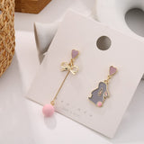 Asymmetry Of Fashion Cute Cat Fan Earring Kitten Stud Earrings Pink Rabbit Cherry Blossom Accessories Trend Party Jewelry Gift