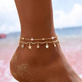 Boho Anklet Foot Chain Summer Bracelet Tassel Star Crystal Pendant Charm Anklet Sandals Barefoot Beach Foot Bridal Jewelry J022