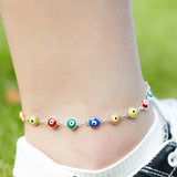 Mtcytea Bohemian Turkish Evil Blue Eyes Bead Anklets For Women Summer Ocean Beach Colorful Resin Eye Pendant Ankle Bracelet Jewelry Gift