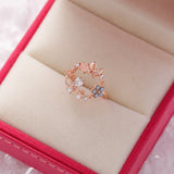 New Fashion Crystal Zircon Rings Sweet Flower Leaf Butterfly Adjustable Open Rings Female Wedding Engagement Jewelry Gift