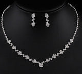 Fashion Crystal Bridal Jewelry Sets Silver Color Geometric Choker Necklace Earrings Bracelet Wedding Jewelry Sets