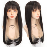 Synthetic Long straight hair black comic bangs girl wig natural bangs cosplay Lolita party Heat-resistant wig