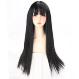 Synthetic Long straight hair black comic bangs girl wig natural bangs cosplay Lolita party Heat-resistant wig