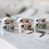 Charming Fashion Owl Ring Design Owl Ring Multicolor Eyes Silver Color Men Women Engagement Wedding Rings Jewelry Gift Resizable