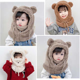 Plush Hat Autumn Winter Cute Children Cartoon Scarf Masked Hood Cap Double Fleece Warmth Boy Girl Adult Parent-child Baby Hat