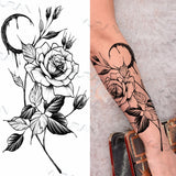 Sexy Black Flower Butterfly Temporary Tattoos For Women Thigh Men Fake Moon Rose Compass Fake Tatoos Forearm Tattoo Stickers