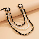 Mtcytea Trendy Elegant Simulated Pearls Belly Chains for Waist Women Jewelry Black Leather Temperament Body Chain Retro Accessories